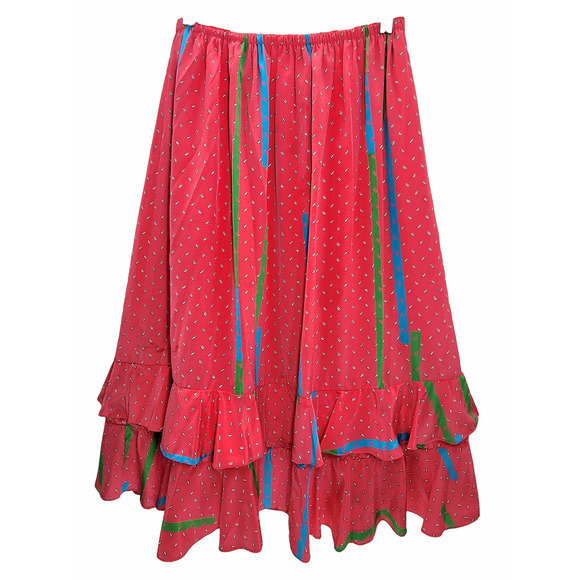 HP Doncaster II Vintage‎  Confetti Ruffle Trim Elastic Waist Pockets Maxi Skirt - Picture 1 of 12